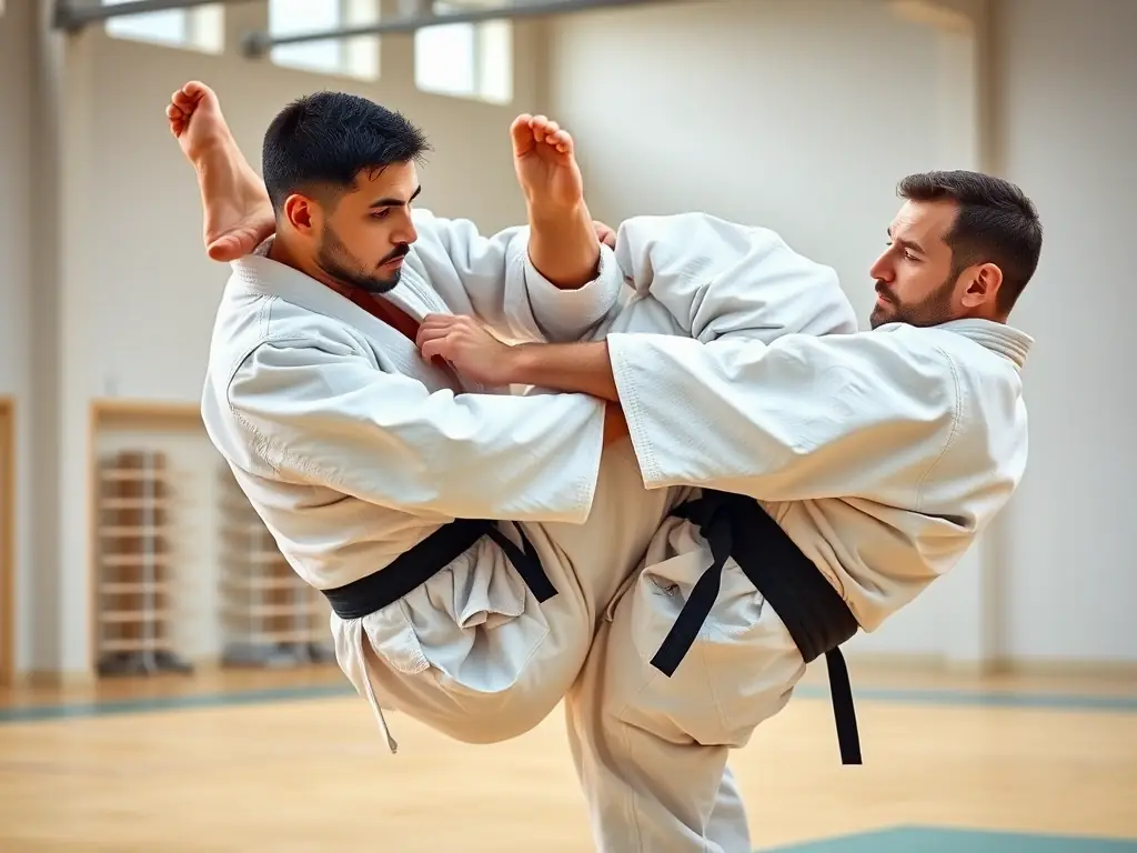 A dynamic shot of judo practitioners in action during a training session at JUDO CLUB RUFFECOIS, showcasing their agility and technique.