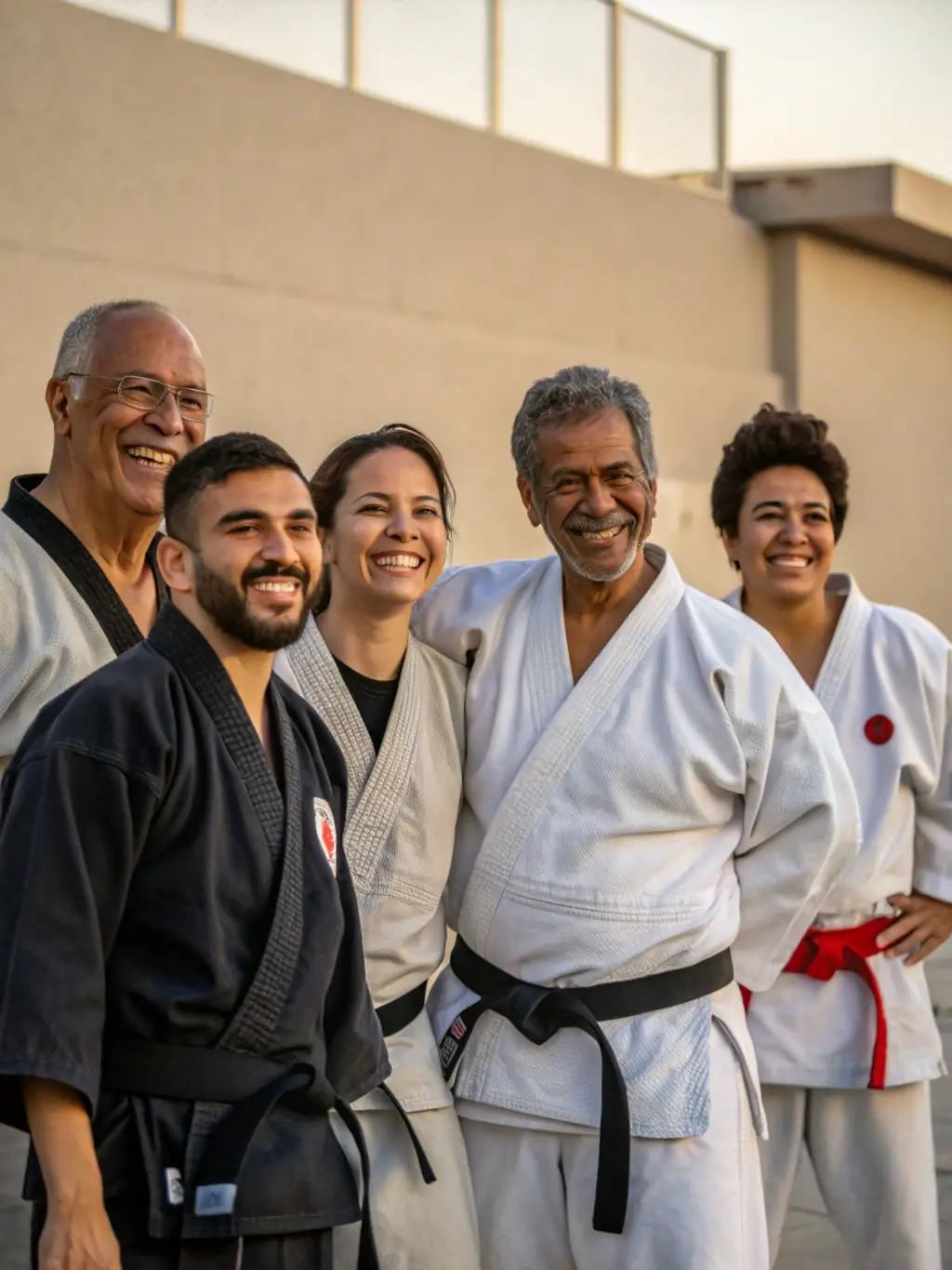 A group photo of participants from various martial arts programs at JUDO CLUB RUFFECOIS, smiling and displaying a sense of community and camaraderie.