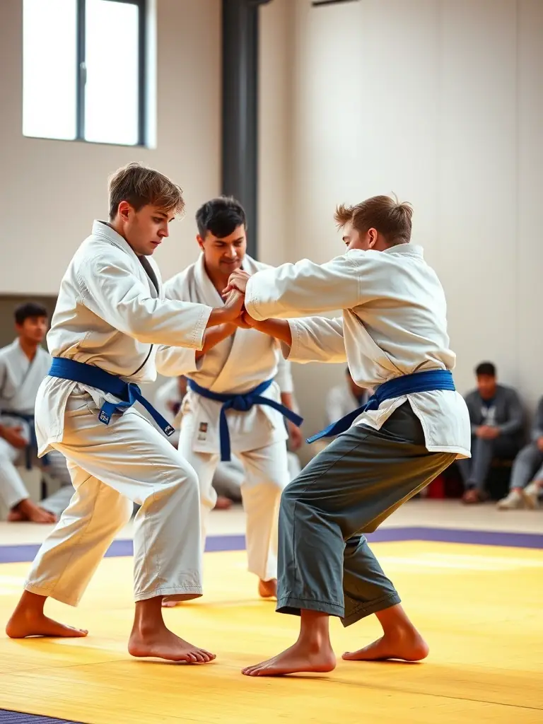 A focused young judoka bowing respectfully to their opponent before a match, symbolizing the discipline and respect instilled at Judo Club Ruffecois.