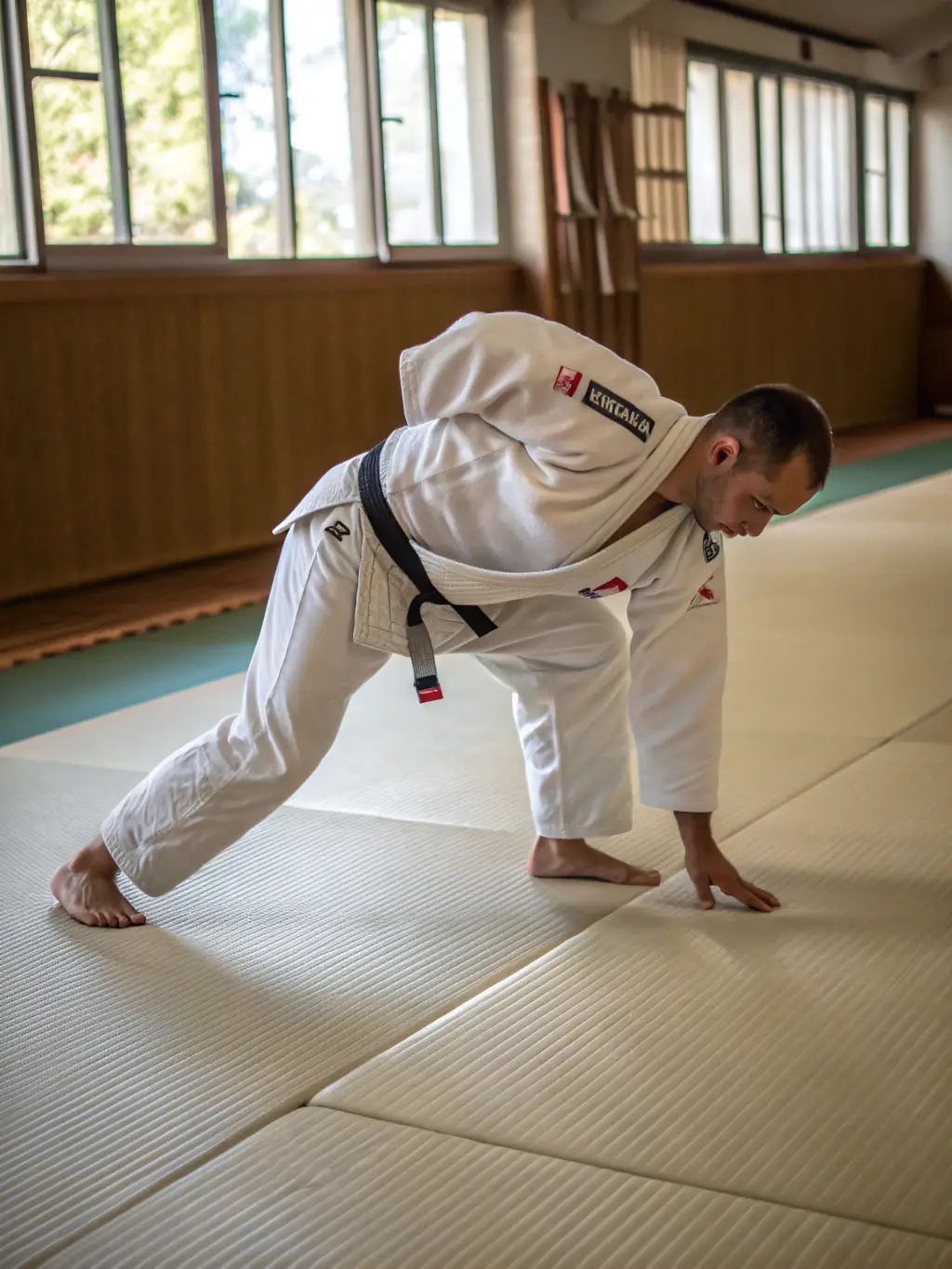A dynamic action shot of judo practitioners engaged in a grappling match during a training session at JUDO CLUB RUFFECOIS, showcasing the intensity and skill involved in judo.